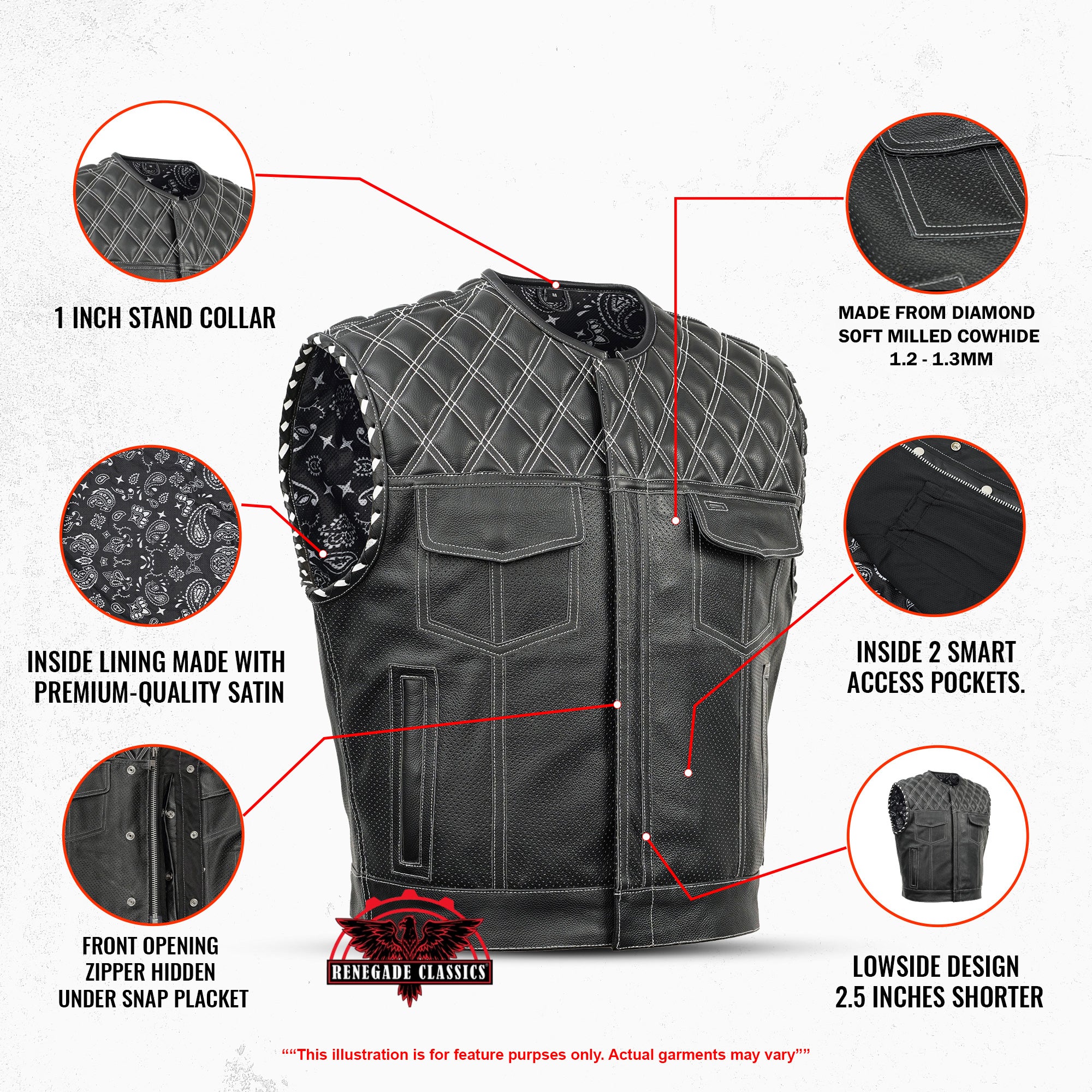 Hudson Lowcut Mens Leather Motorcycle Vest
