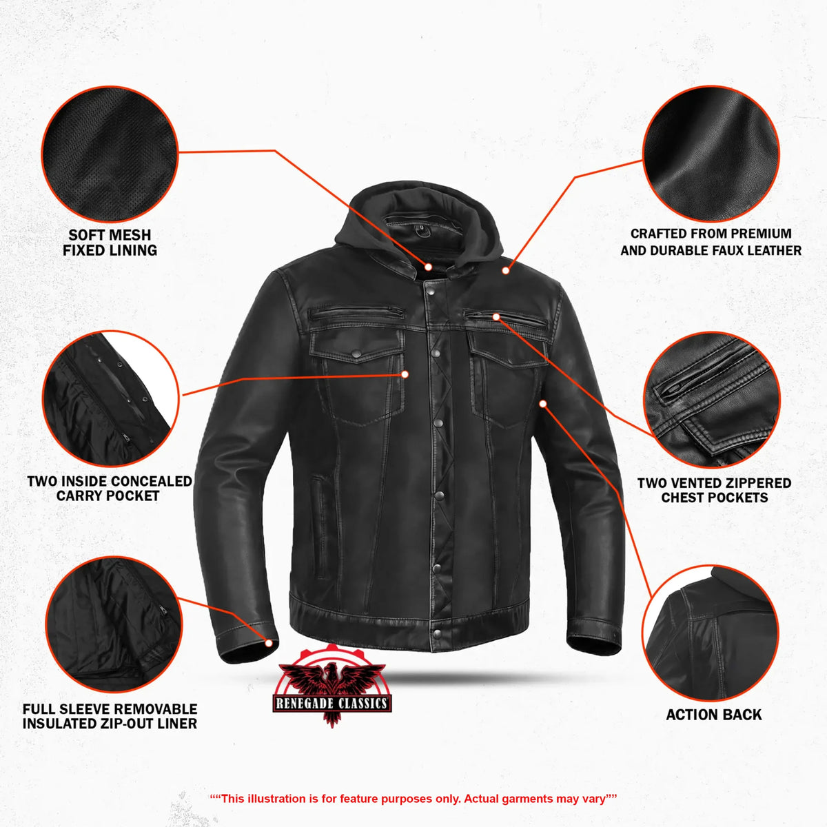 DarkMuse Men's Leather Motorcycle Jacket - Features