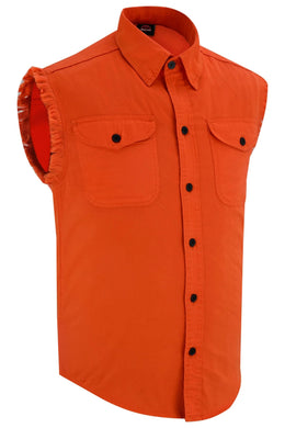 Men's Orange Lightweight Sleeveless Mens Denim Shirt