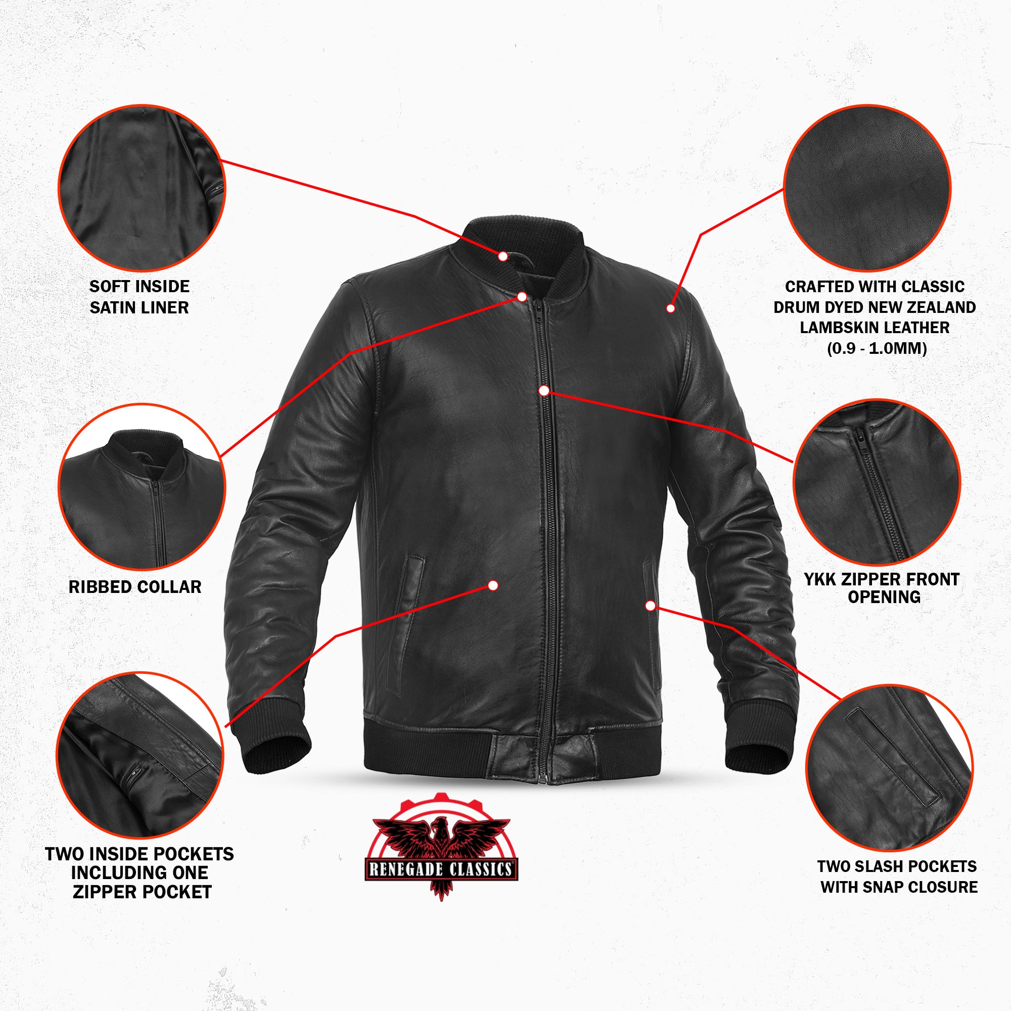 York™ Men's Fashion Black Leather Bomber Jacket