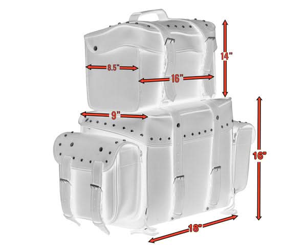 DS Leather Black PVC Large 4 Piece Motorcycle Touring Tail Bag wi Sissy Bar Bags Renegade Classics