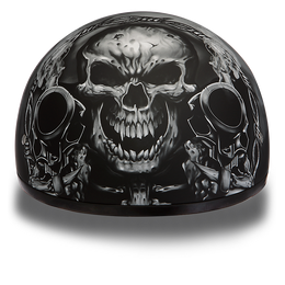 D6-G Daytona Helmets D6-G ‘Skull Cap’ with Skull and Guns Half Face Helmet Black