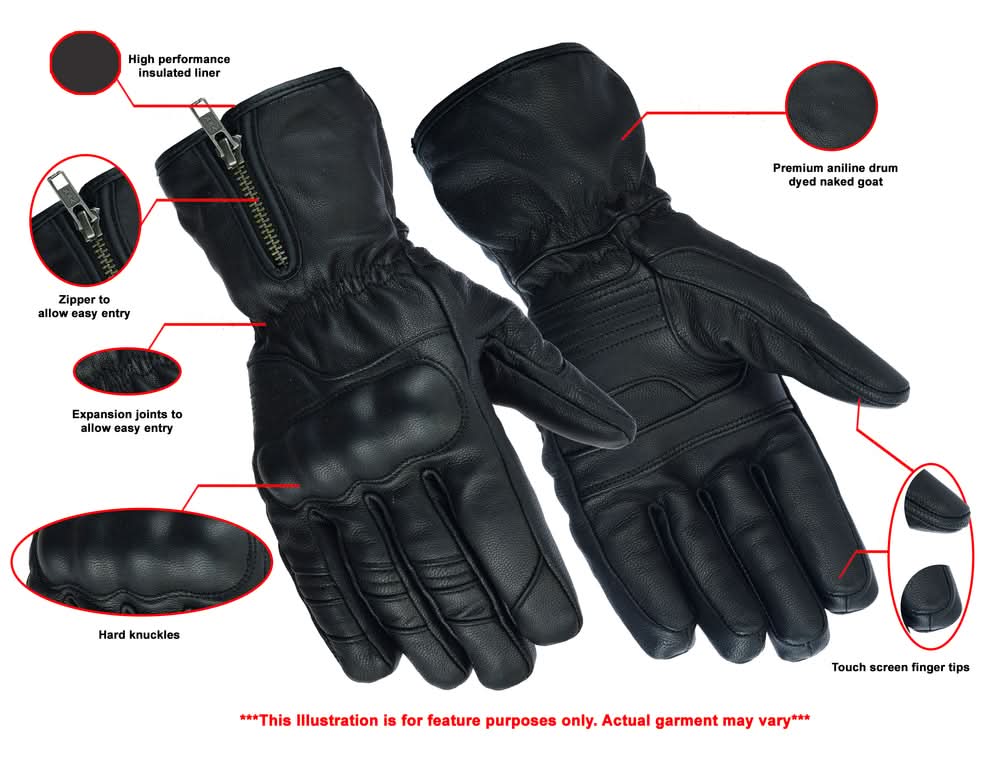 Everest™ Men's leather motorcycle gloves - Black