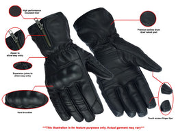 Everest™ Men's leather motorcycle gloves - Black