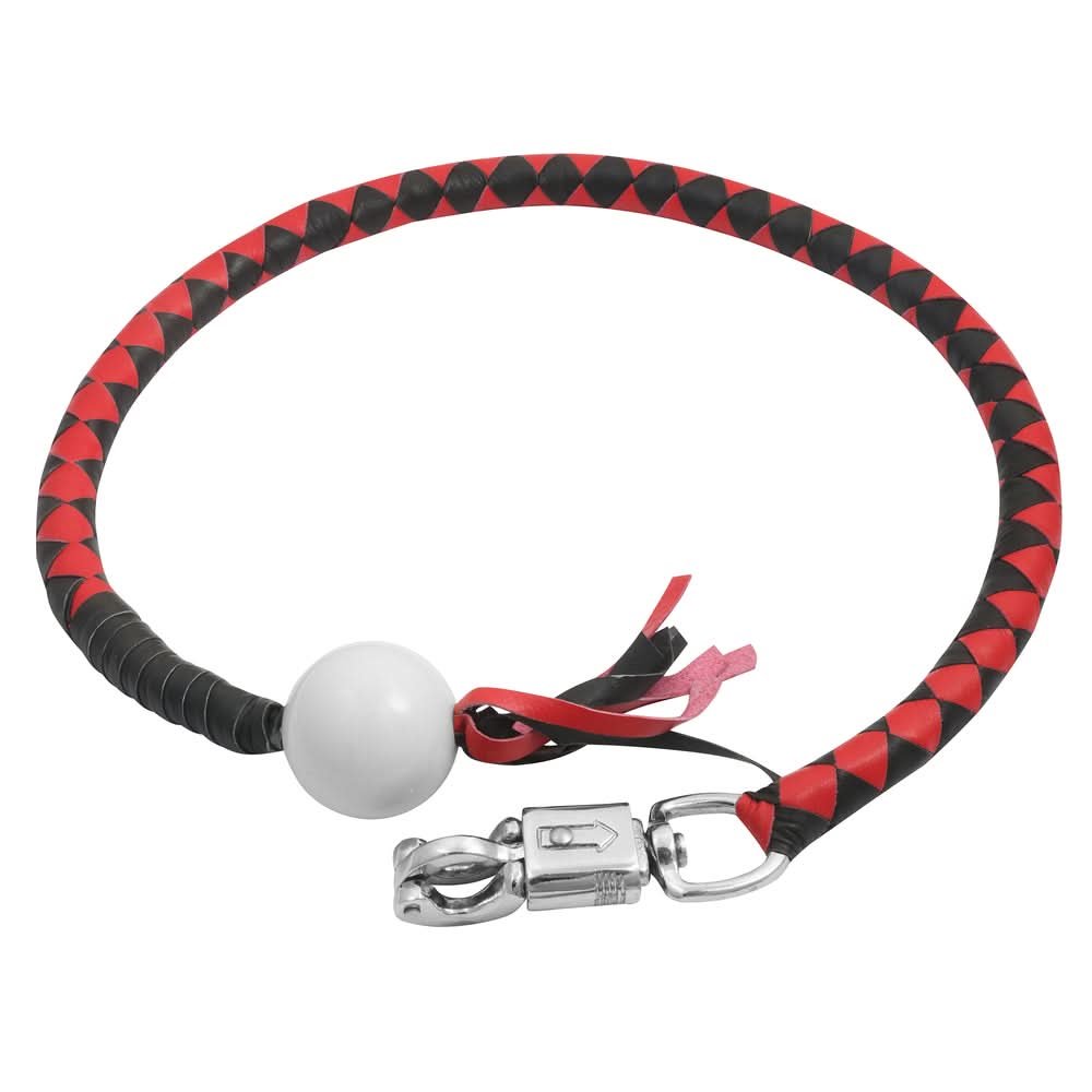 GBW211B Leather Handlebar Fringe - Red/Black w/ White Pool Ball