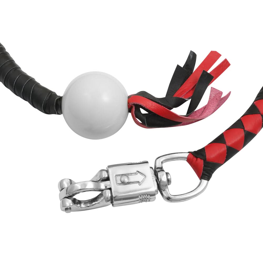 GBW211B Leather Handlebar Fringe - Red/Black w/ White Pool Ball