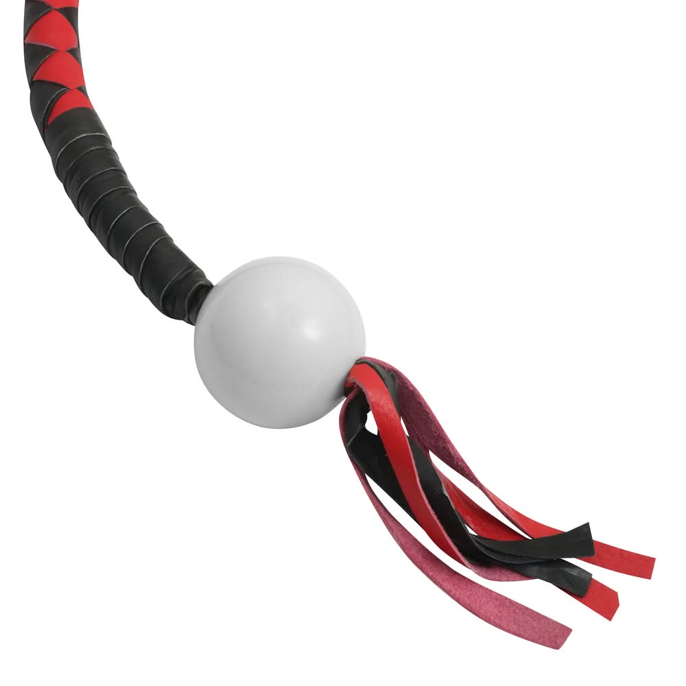 GBW211B Leather Handlebar Fringe - Red/Black w/ White Pool Ball