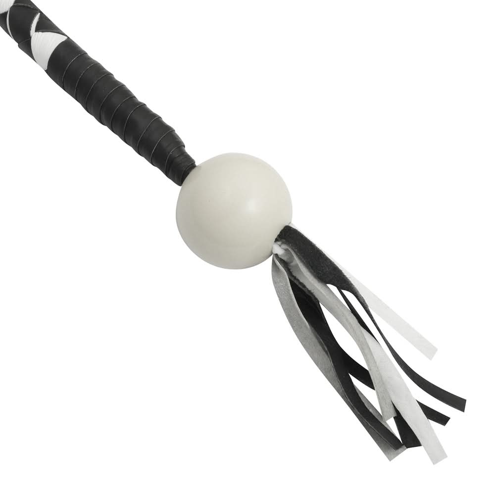 GBW212B Leather Handlebar Fringe - White/Black w/ White Pool Ball