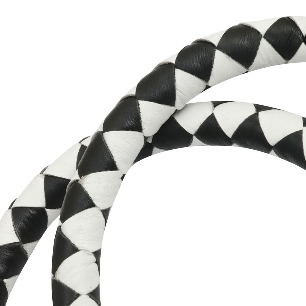GBW212B Leather Handlebar Fringe - White/Black w/ White Pool Ball