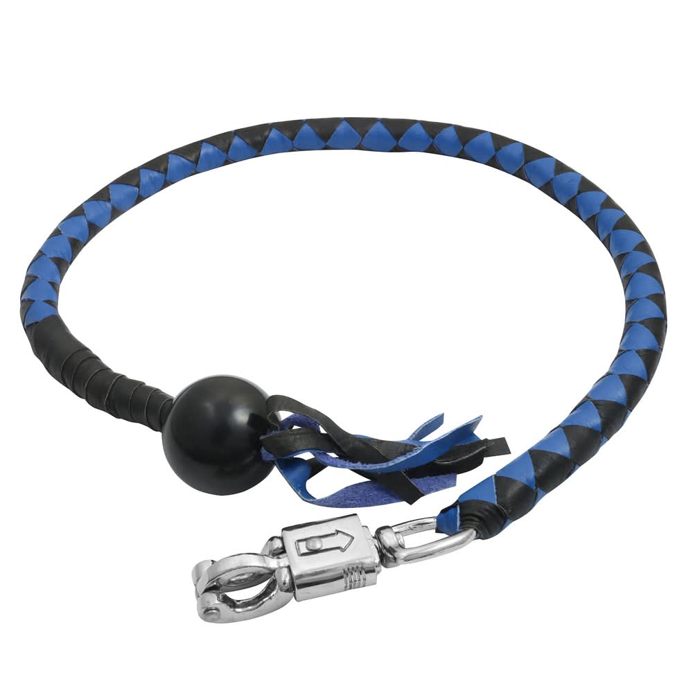 GBW21B Leather Handlebar Fringe - Blue/Black w/ Black Pool Ball