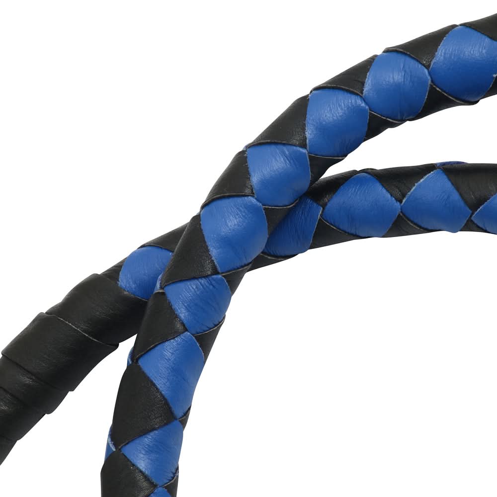 GBW21B Leather Handlebar Fringe - Blue/Black w/ Black Pool Ball
