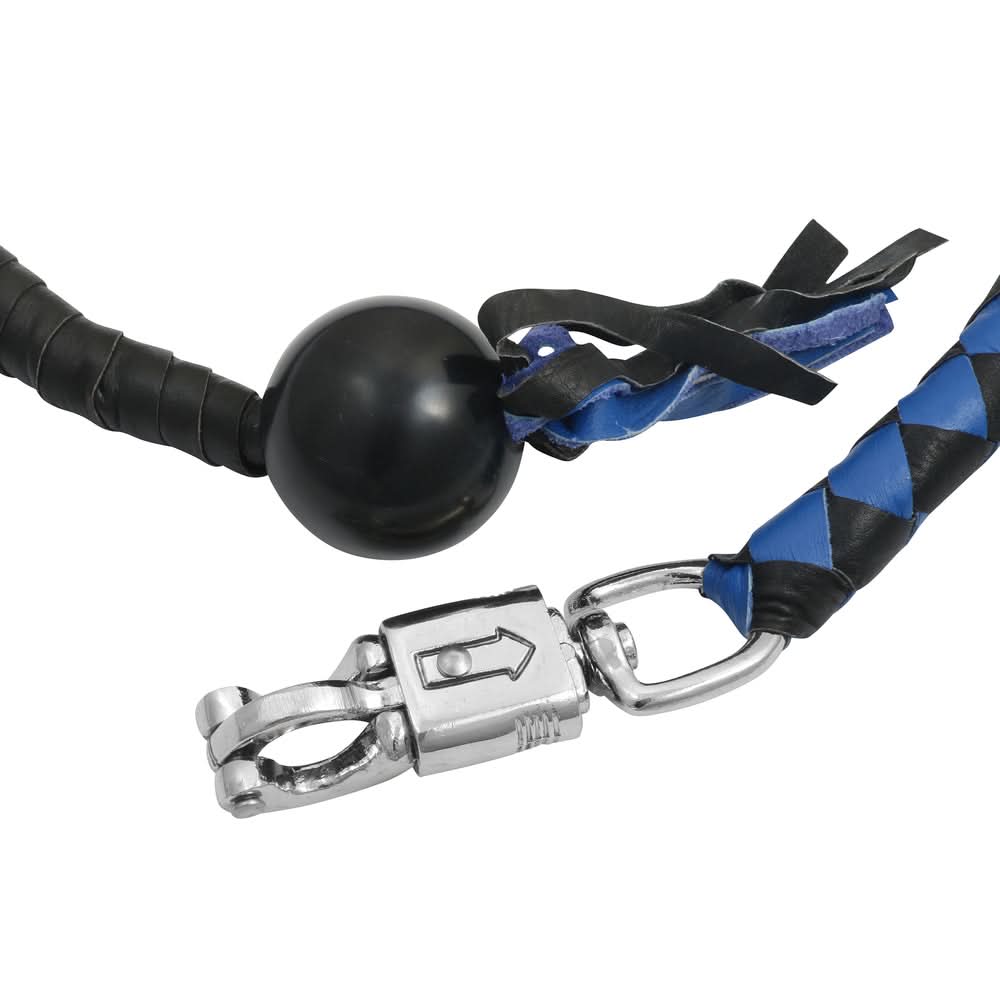GBW21B Leather Handlebar Fringe - Blue/Black w/ Black Pool Ball