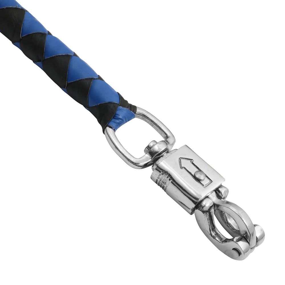GBW21B Leather Handlebar Fringe - Blue/Black w/ Black Pool Ball