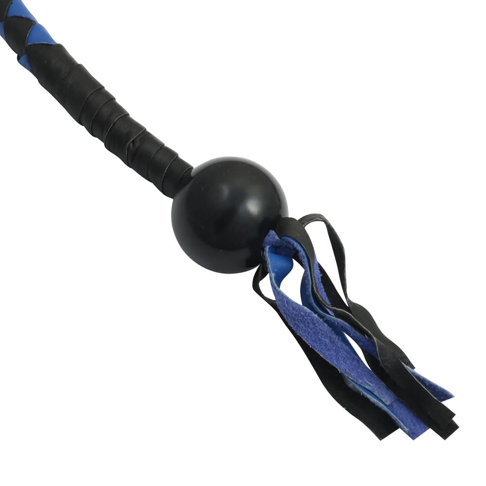 GBW21B Leather Handlebar Fringe - Blue/Black w/ Black Pool Ball
