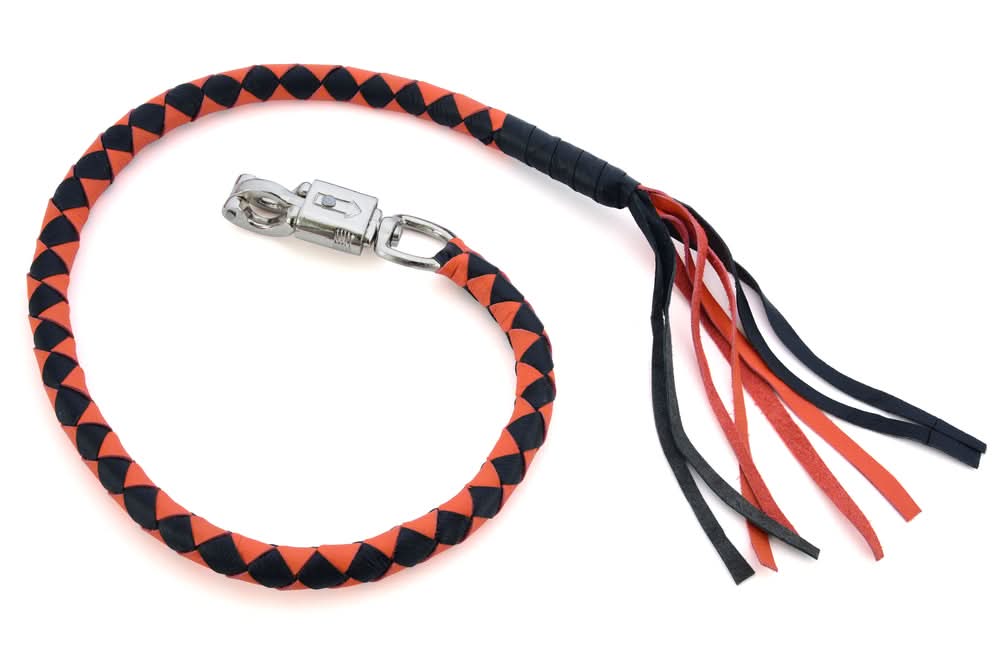 GBW22 Leather Handlebar Fringe - Orange/Black