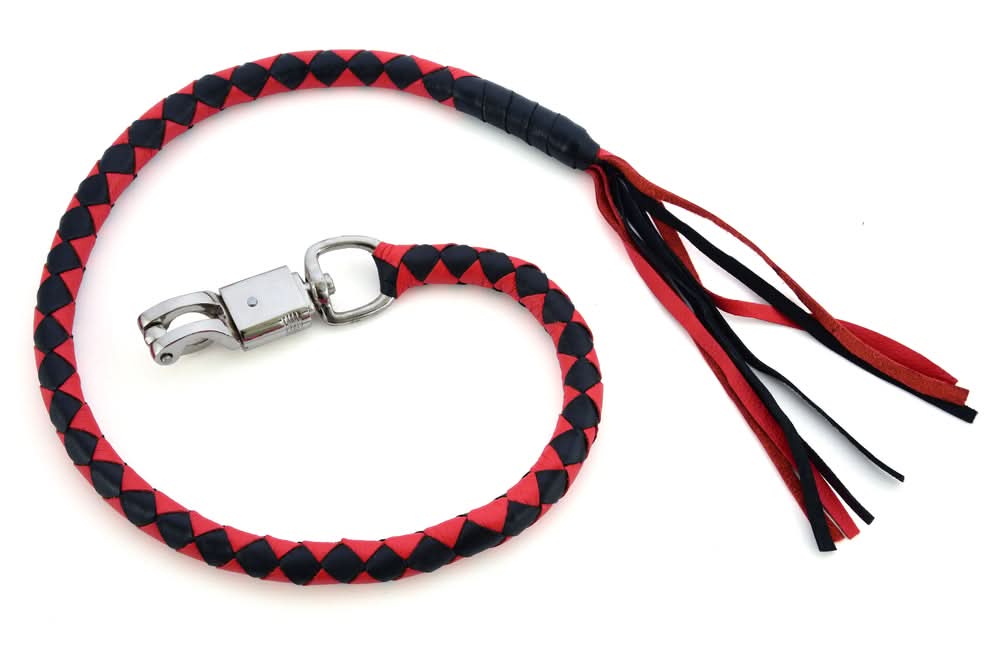 GBW23 Leather Handlebar Fringe - Red/Black
