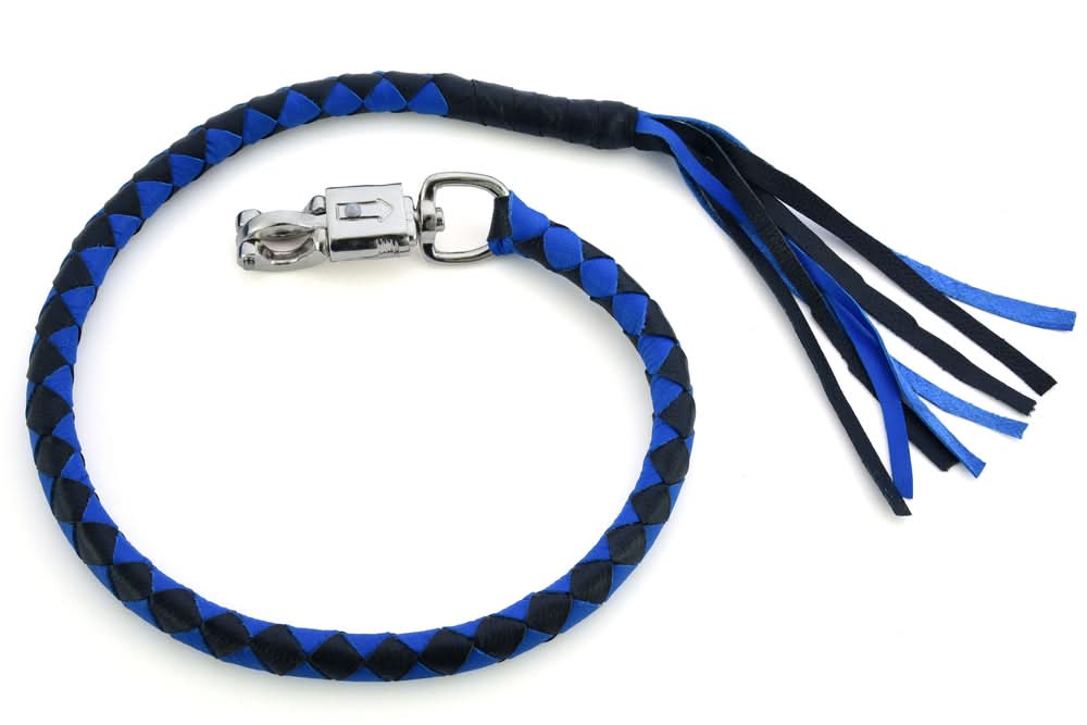 GBW25 Leather Handlebar Fringe - Blue/Black