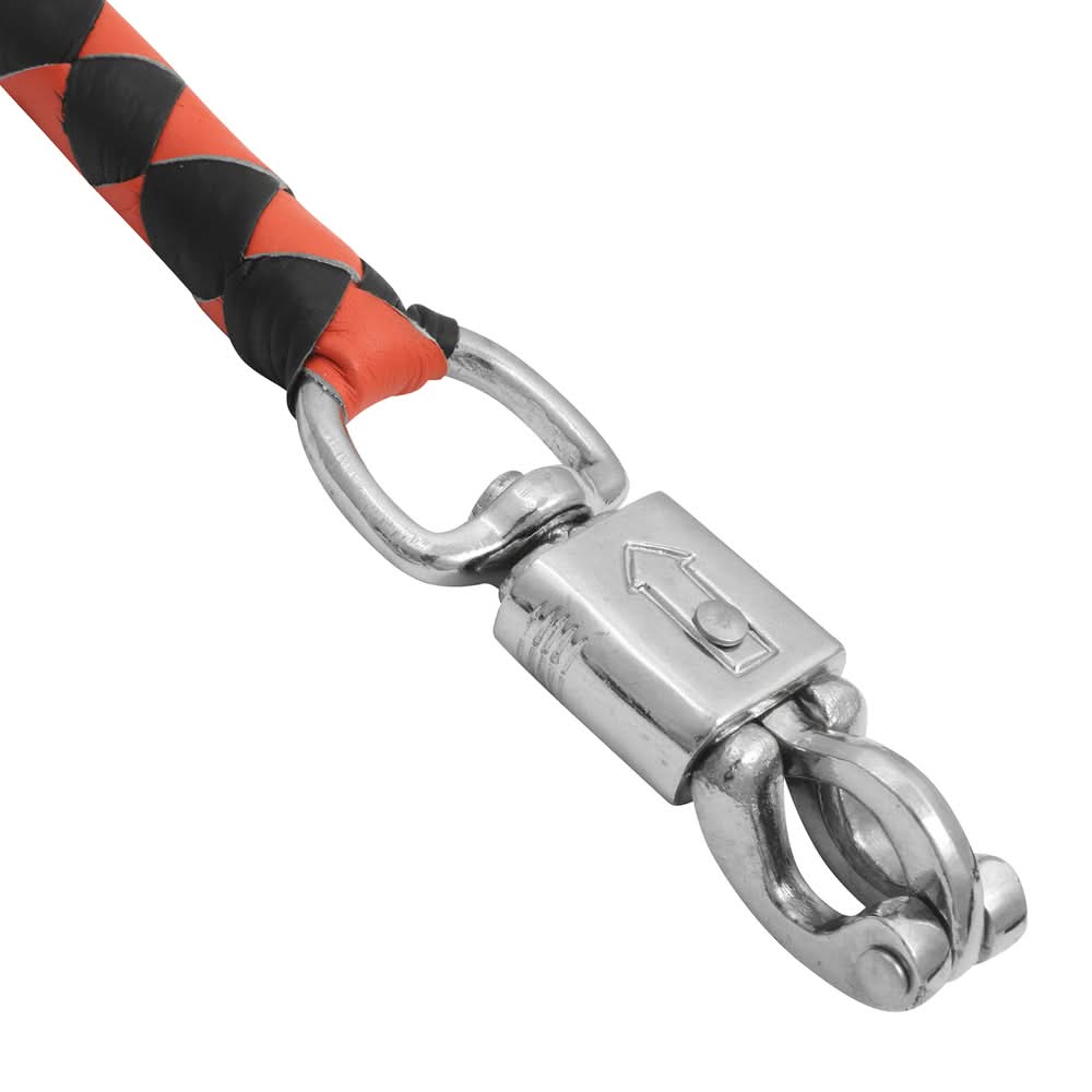 GBW29B Leather Handlebar Fringe - Orange/Black w/ White Pool Ball