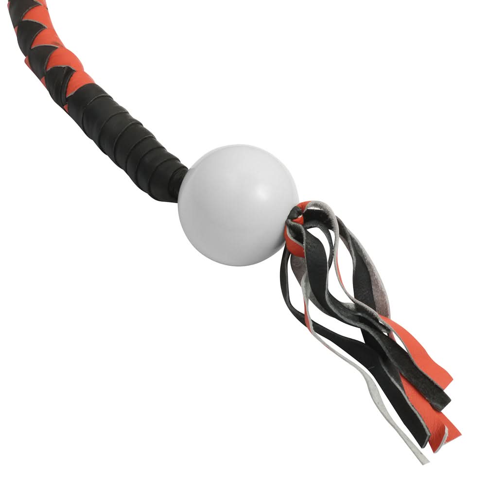 GBW29B Leather Handlebar Fringe - Orange/Black w/ White Pool Ball