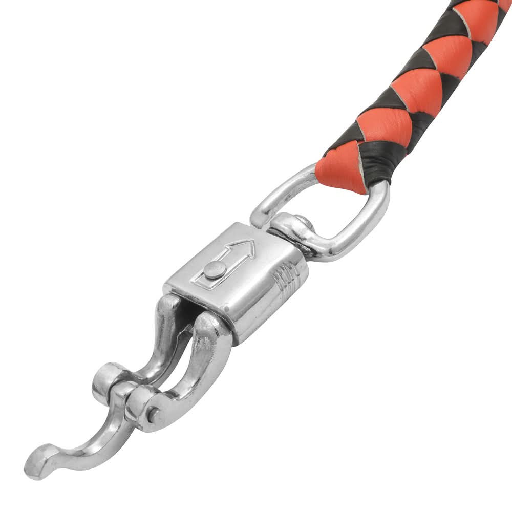 GBW29B Leather Handlebar Fringe - Orange/Black w/ White Pool Ball