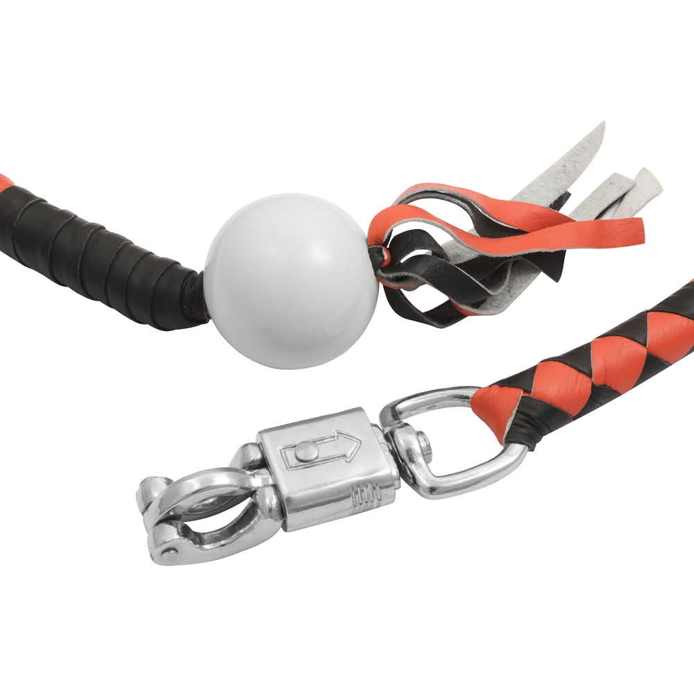 GBW29B Leather Handlebar Fringe - Orange/Black w/ White Pool Ball