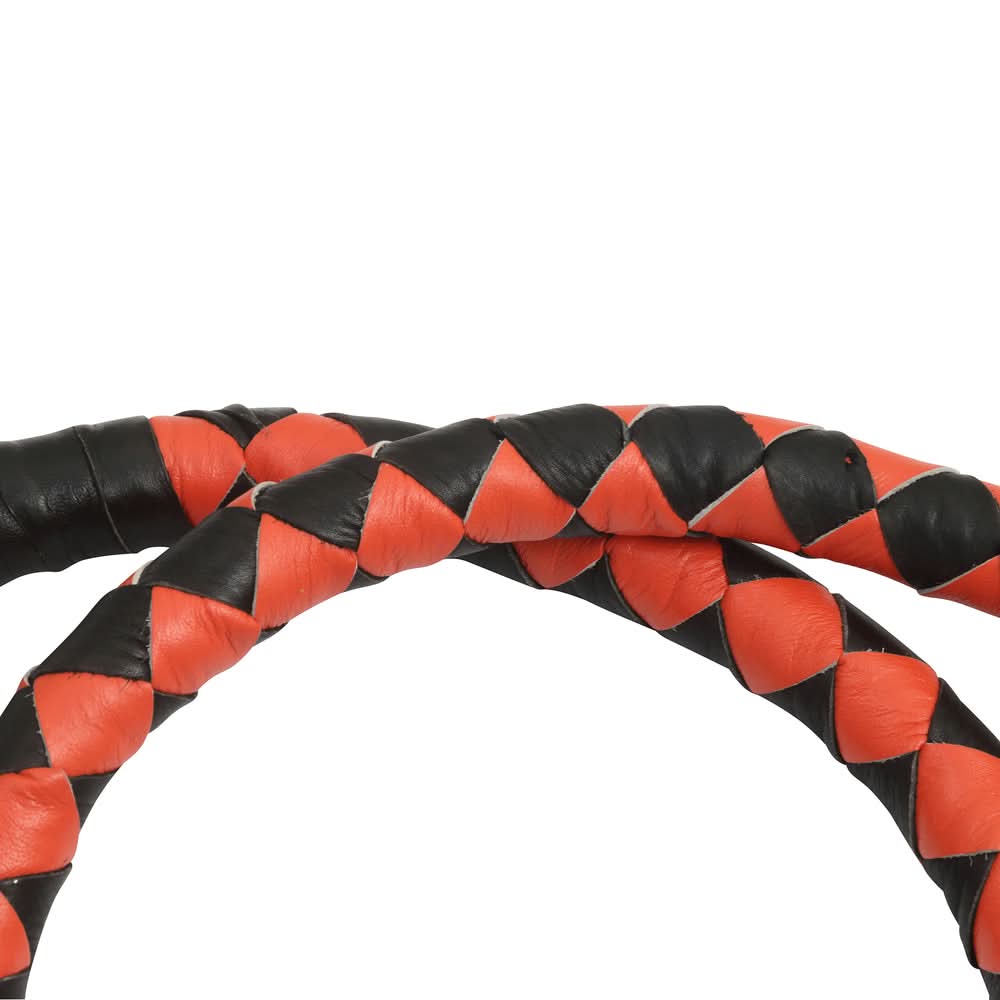 GBW29B Leather Handlebar Fringe - Orange/Black w/ White Pool Ball