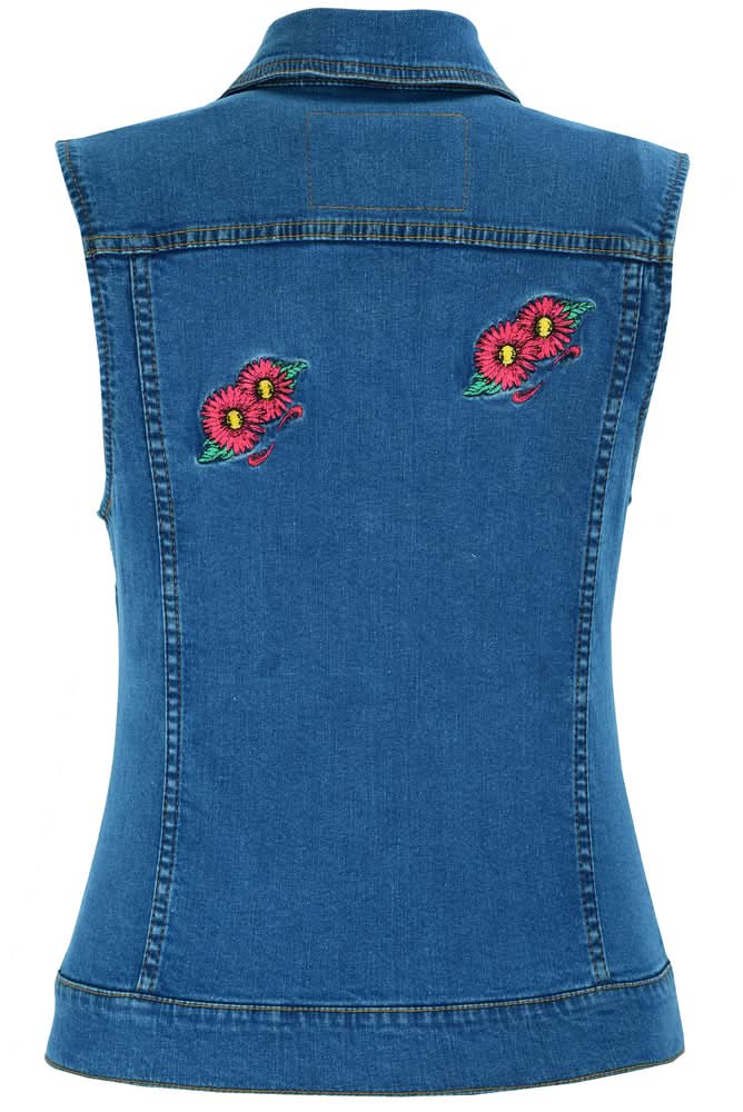 Red Daisy™ Womens Denim Motorcycle Vest