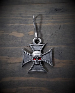 BZP-33 Maltese Cross Skull Diamond Zipper Pull Zipper Pulls Bravo Bells