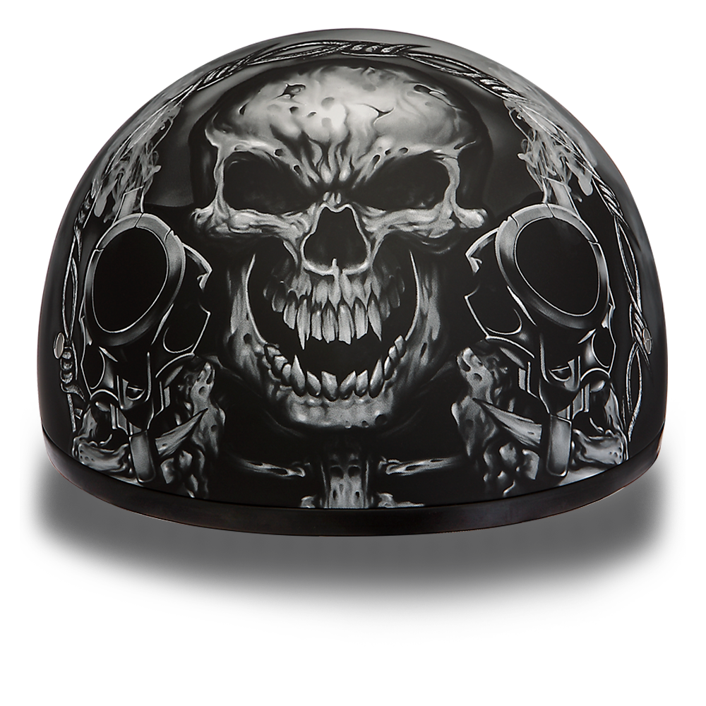 Daytona Helmets D6-G ‘Skull Cap' with Skull and Guns Half Face Helmet Black Helmets Daytona Helmets