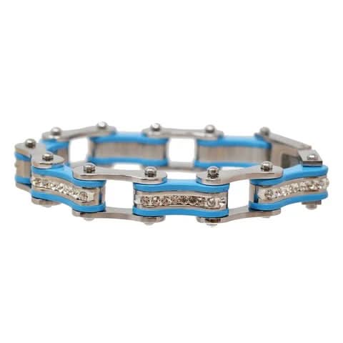 VJ1104 Two Tone Silver/Turquoise W/White Crystal Centers Bracelets Renegade Classics