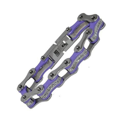 VJ1108 Two Tone Silver/Purple W/White Crystal Centers Bracelets Renegade Classics