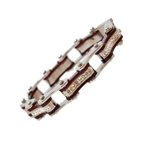 VJ1114 Two Tone Silver/Candy Red W/White Crystal Centers Bracelets Renegade Classics