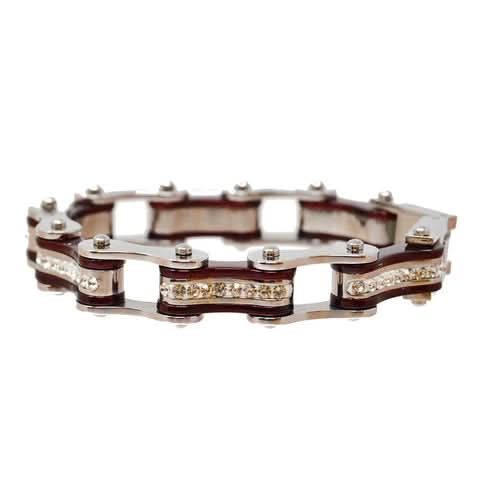 VJ1114 Two Tone Silver/Candy Red W/White Crystal Centers Bracelets Renegade Classics