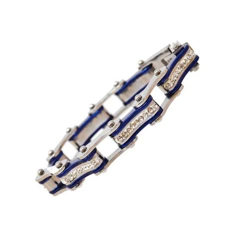 VJ1115 Two Tone Silver/Candy Blue W/White Crystal Centers Bracelets Renegade Classics