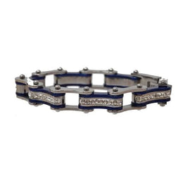VJ1115 Two Tone Silver/Candy Blue W/White Crystal Centers Bracelets Renegade Classics