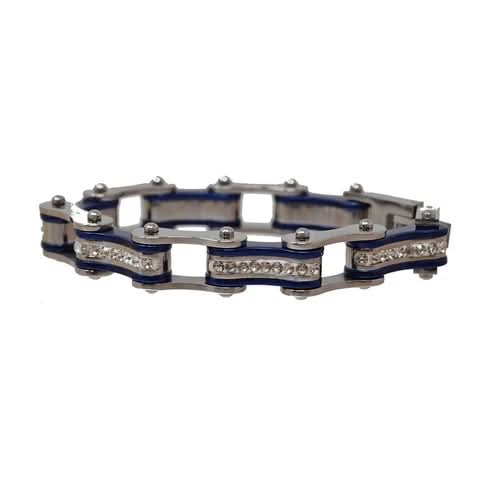 VJ1115 Two Tone Silver/Candy Blue W/White Crystal Centers Bracelets Renegade Classics