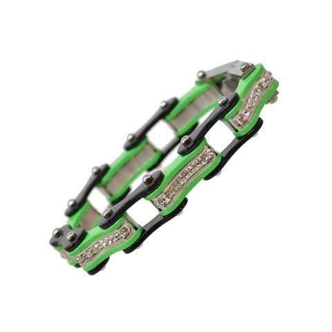VJ1120 Two Tone Black/Lime Green W/White Crystal Centers Bracelets Renegade Classics
