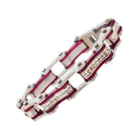 VJ1103 Two Tone Silver/Candy Purple W/White Crystal Centers Bracelets Renegade Classics