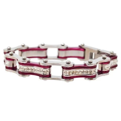 VJ1103 Two Tone Silver/Candy Purple W/White Crystal Centers Bracelets Renegade Classics