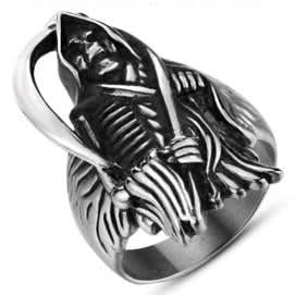 R161 Stainless Steel Grim Reaper Skull Biker Ring Rings Renegade Classics