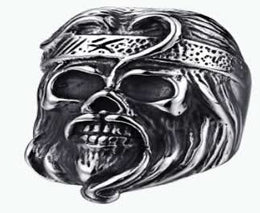 R167 Stainless Steel Anarchy Skull Face Biker Ring Rings Renegade Classics
