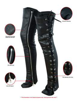 DS Women's Black Thigh High Leather Side Lace Leggings Chaps & Pants Renegade Classics