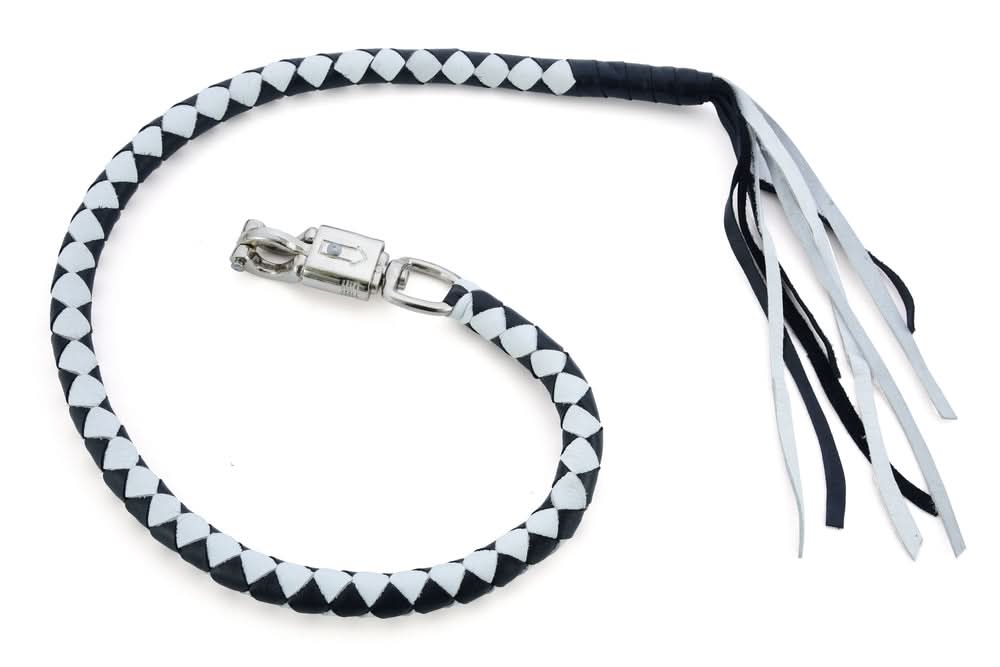 GBW204 Leather Handlebar Fringe - White/Black Leather Handlebar Fringe Renegade Classics