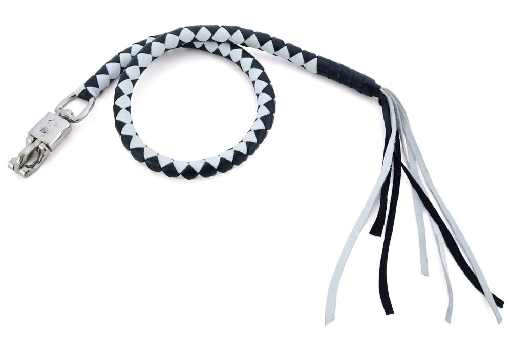 GBW204 Leather Handlebar Fringe - White/Black Leather Handlebar Fringe Renegade Classics