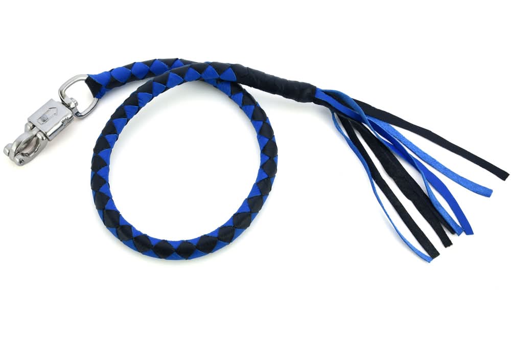 GBW205 Leather Handlebar Fringe - Blue/Black Whips Renegade Classics