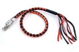 GBW202 Leather Handlebar Fringe - Orange/Black Whips Renegade Classics