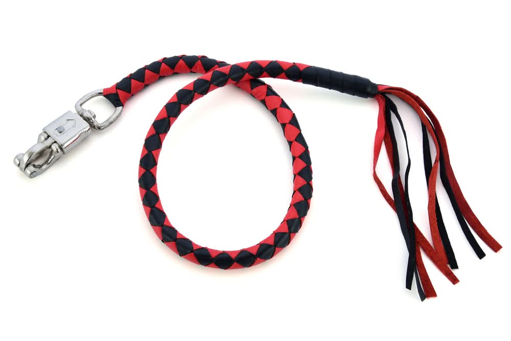 GBW203 Leather Handlebar Fringe - Red/Black Whips Renegade Classics