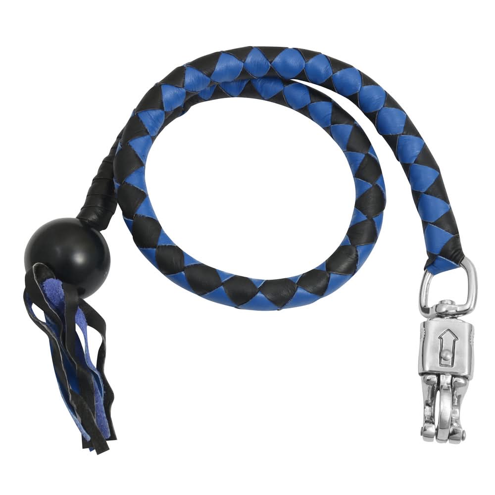 GBW210B Leather Handlebar Fringe - Blue/Black w/ Black Pool Ball Whips Renegade Classics
