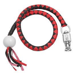 GBW211B Leather Handlebar Fringe - Red/Black w/ White Pool Ball Whips Renegade Classics