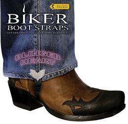 BBS/BH4 Weather Proof- Boot Straps- Blinged Heart- 4 Inch Biker Boot Straps Biker Boot Straps